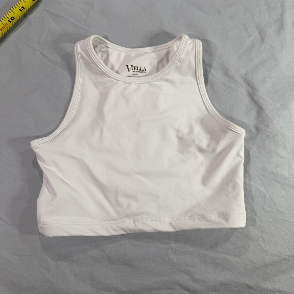Viella Dance Collection Kids White High Neck Recycled Nylon Crop‎ Top Size M